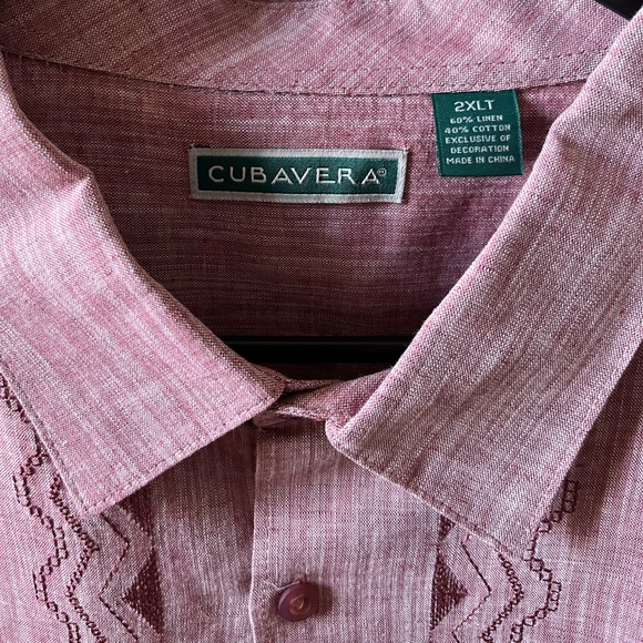 Cubavera Men’s Guayabera Shirt | 2XLT | Red/Burgundy | Short Sleeve | Like New - Picture 3 of 6